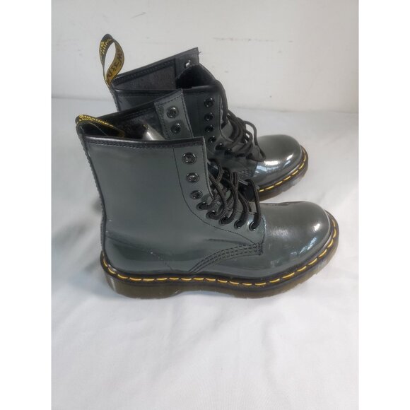 Dr Martens Boots Youth Size 6 Gray Patent Leather Doc Air Walk Lace Up 1460 W - Picture 3 of 16
